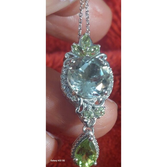 Genuine peridot Rutilated quartz sterling silver pendant STS - Picture 11 of 12